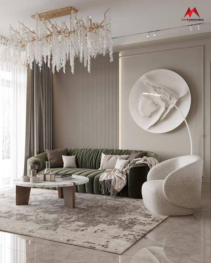 Lux Velvet Green Curved Sofa Set  