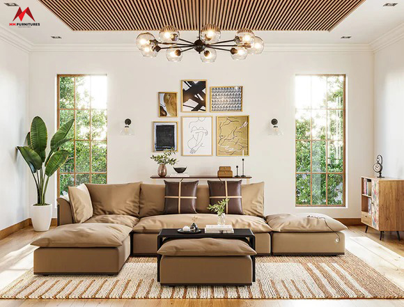 Modern Brown L-Shaped Modular Sofa
